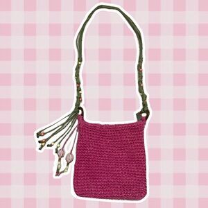 Y2K Pink Crochet Beachy Coconut Girl Woven Boho Shoulder Bag Feminine Summer‎